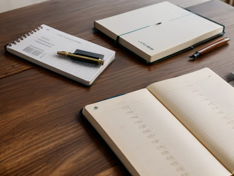 Libreta de contabilidad manual y curso online en una cabina de estética hogareña.