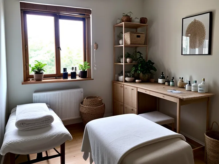 Equipos de aparatología estética organizados en repisa de madera con decoración norteña